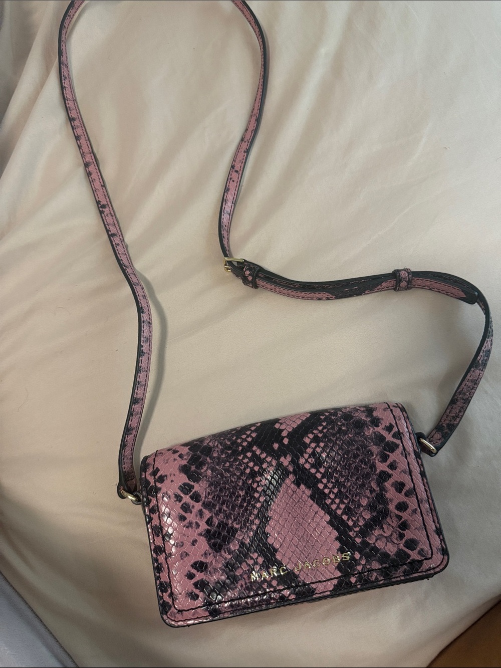 Marc Jacobs Pink and Black Snake-Print Crossbody Wallet